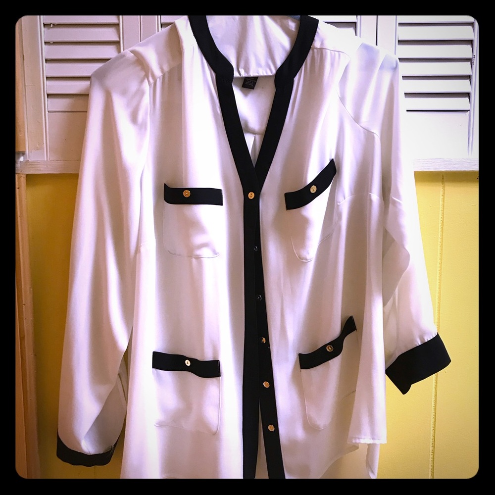 Alfani Blouse Black and White Long Sleeve